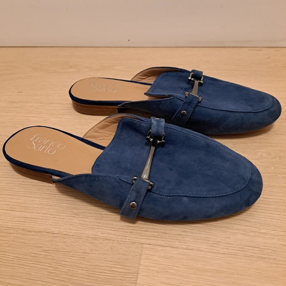 Franco Sarto Dolly Blue Suede Open Heel Slip On Mules Flats Size 7.5M - Picture 2 of 10